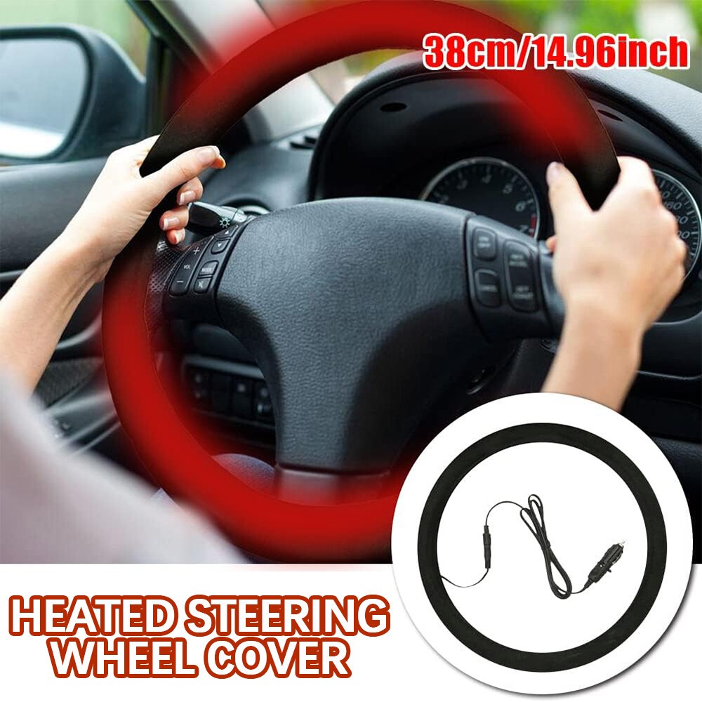 12V Universal Heated Car Steering Wheel Cover Protector Winter Hand Warmer 38 CM