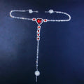 Women Chain Thong Sexy Panties Rhinestone Crystal Body Waist Jewelry Silver Red
