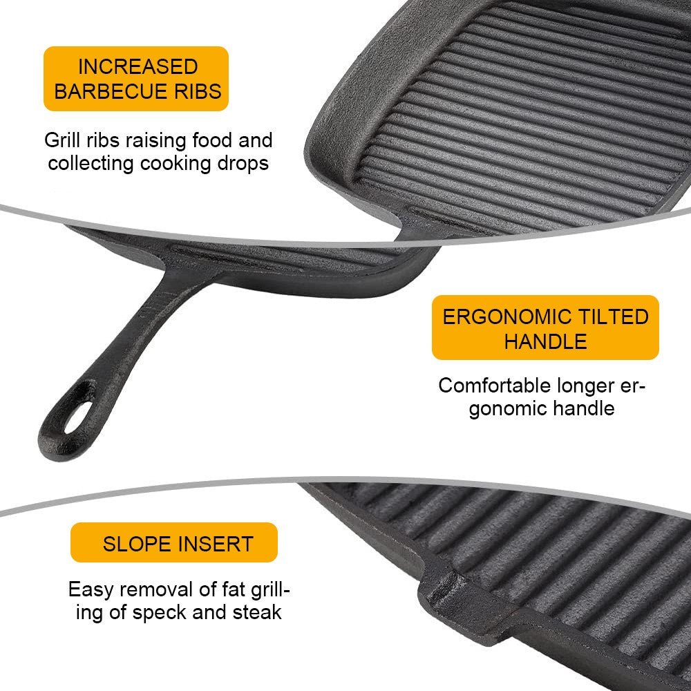 Cast Iron Griddle Frying Pan Grill Non-Stick Skillet Cooking Fry Square Steak UK