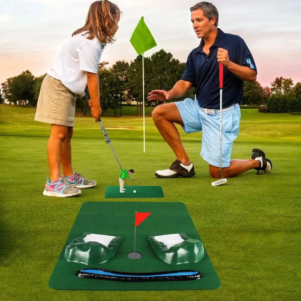 Indoor Mini Golfing Game Kit Golfs Toy Set w&Green Pad Putter Early Education UK