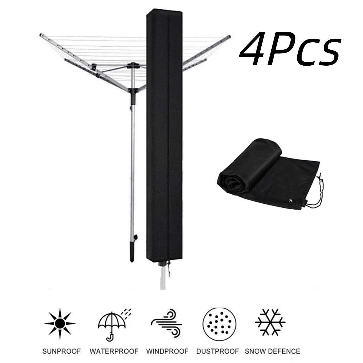4Pcs Heavy-Duty Waterproof Rotary Washing Line Cover with Zip Protection