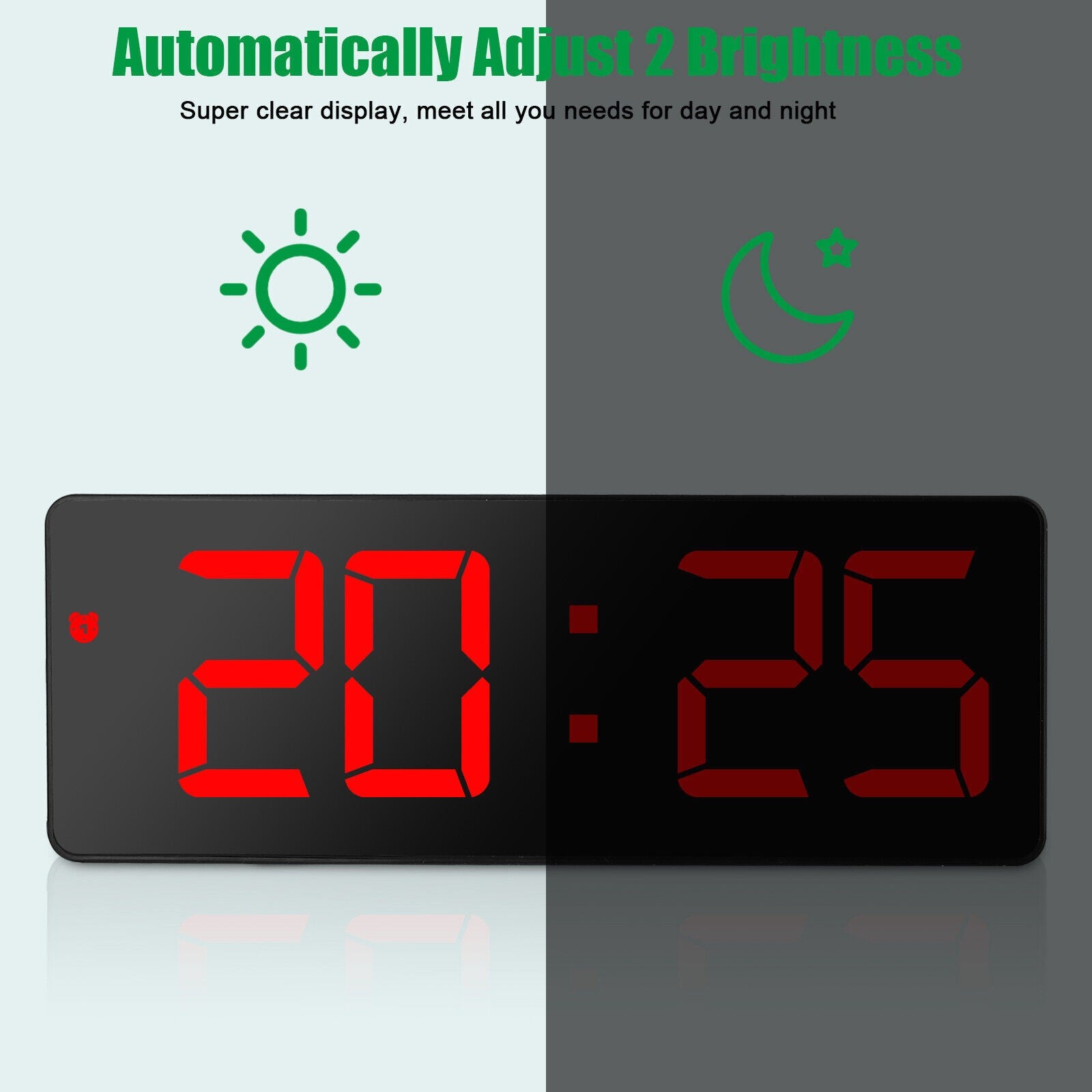 Alarm Clock Led Display Digital Mirror Voice Clock Battery/Plug-In Dual Purpose