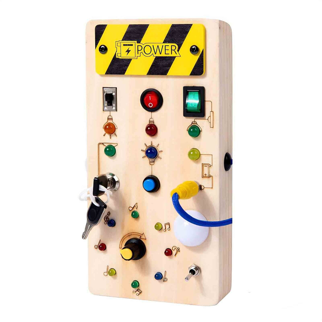 Montessori Busy Board Sensory Travel Activity Toys Wooden With LED Light Switch