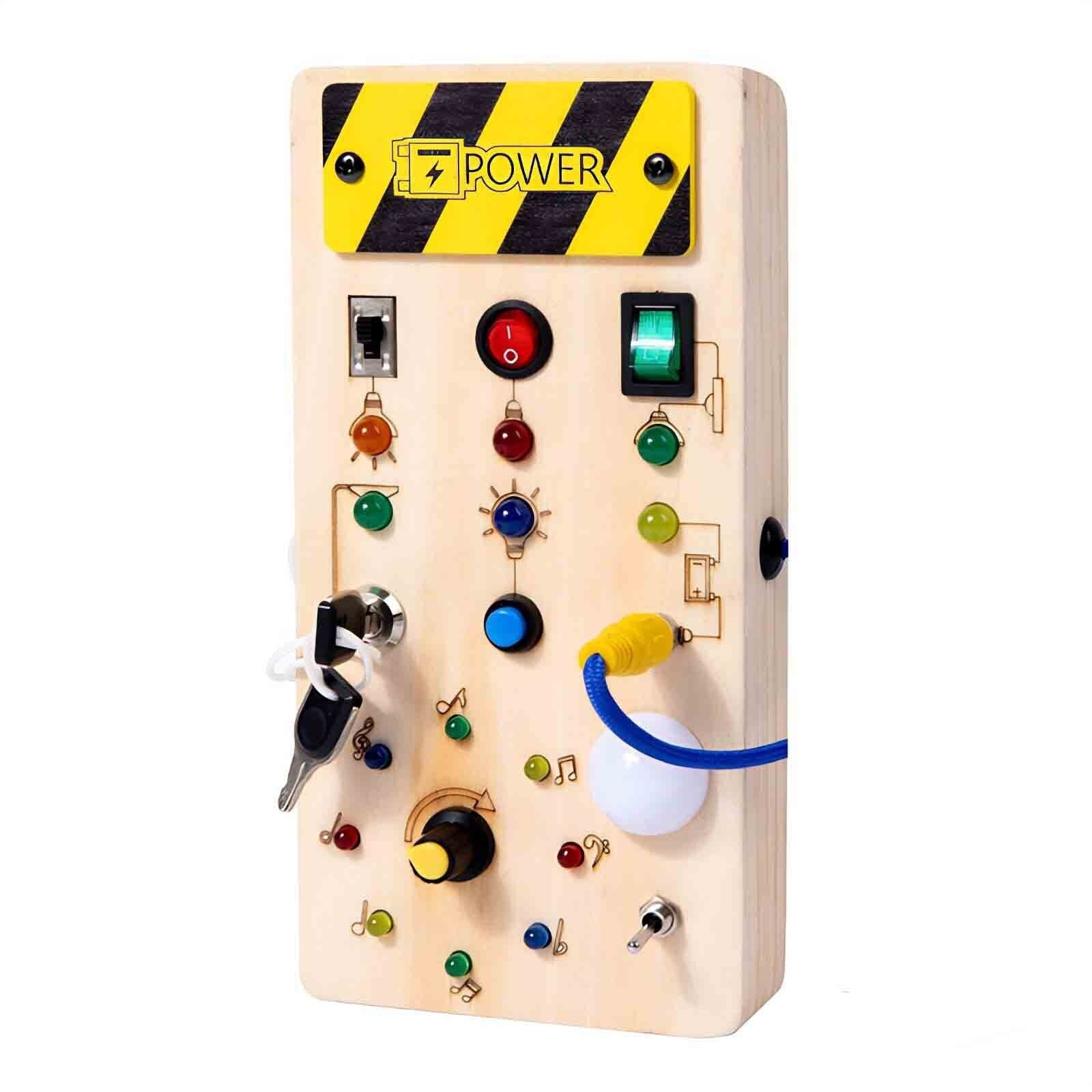 Montessori Busy Board Sensory Travel Activity Toys Wooden With LED Light Switch