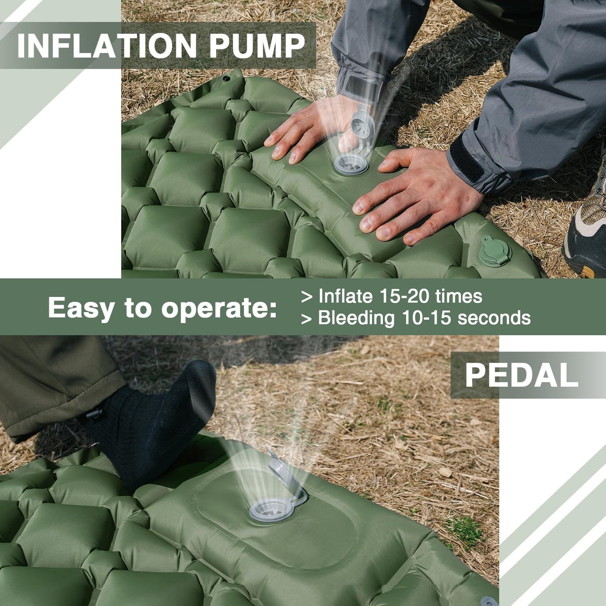 UK Inflatable Mat Camping Sleeping Self Inflating Mattress Bed Air Pillow Hiking