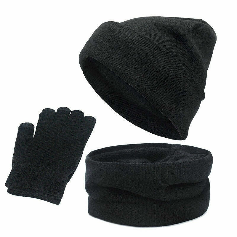 3PCS/Set Men Women Beanie Hat And Neck Scarf Knitted Gloves Set Winter Warm Gift