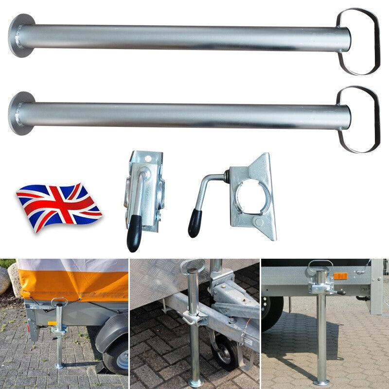 2X Trailer Leg Prop Stands and Clamps 48mmx700mm length Support Tube Caravan UK
