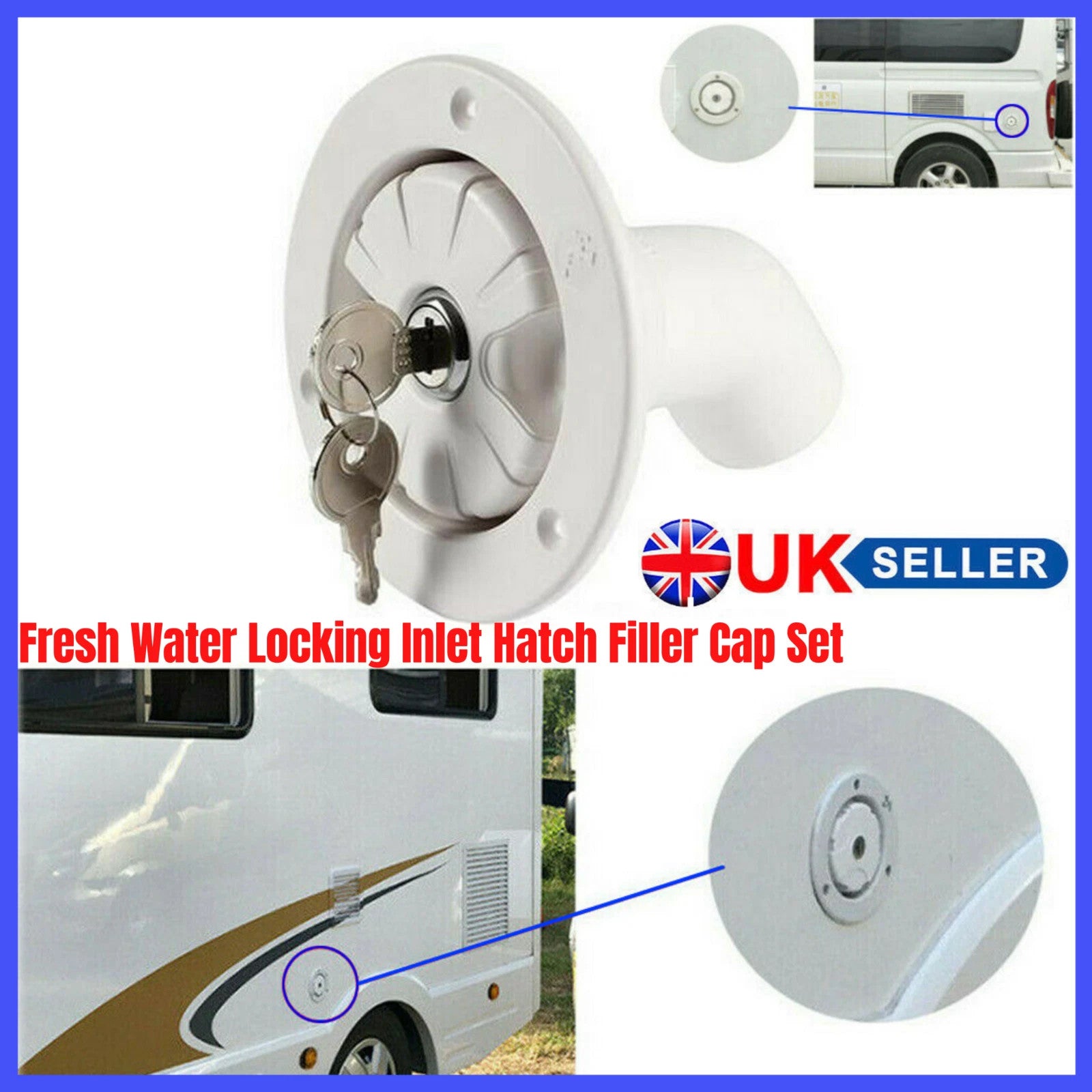 White Fresh Water Tank Locking Inlet Filler Cap ,For Motorhome Campervan Caravan