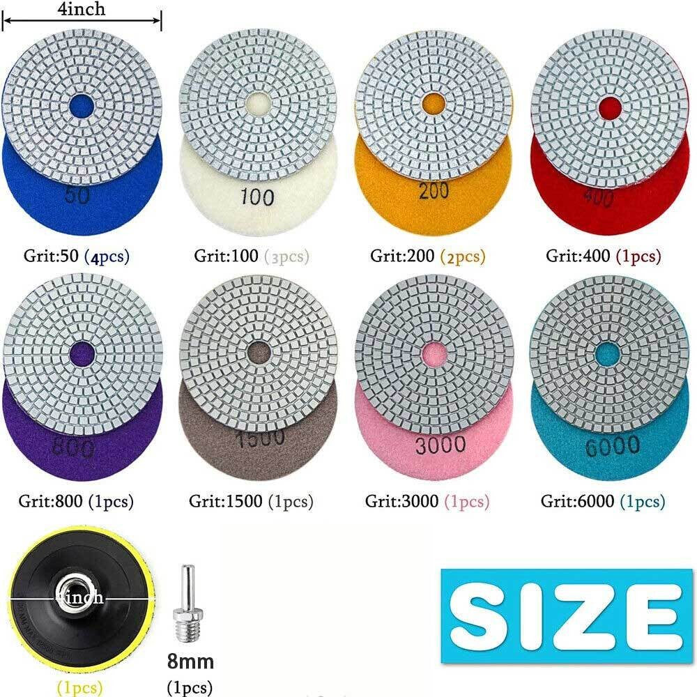 UK 16pcs Diamond Polishing Pads Wet Dry 4 Inch Set Kit For Concrete Marble Tile