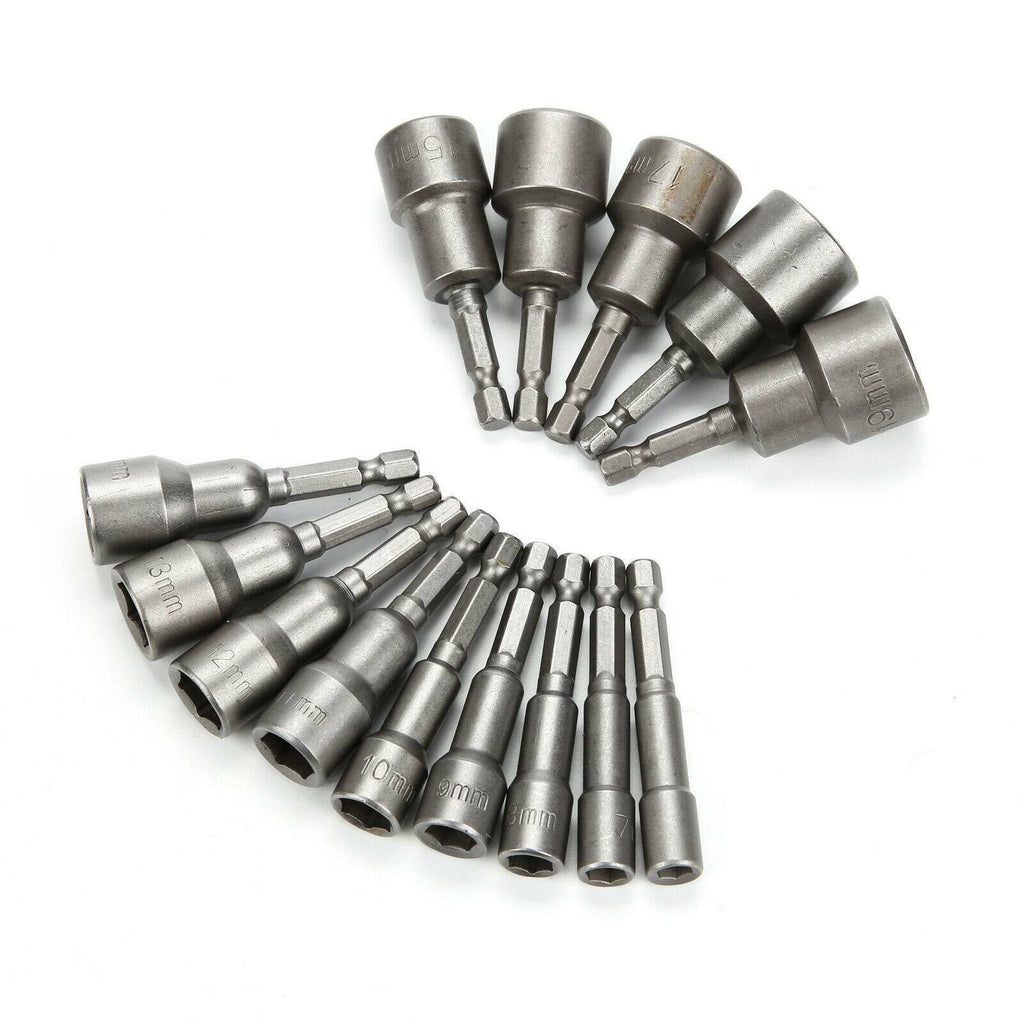 14pcs 6 -19mm 1/4" Nut Driver Bit Set Hex Magnetic Metric Socket Impact Drill UK