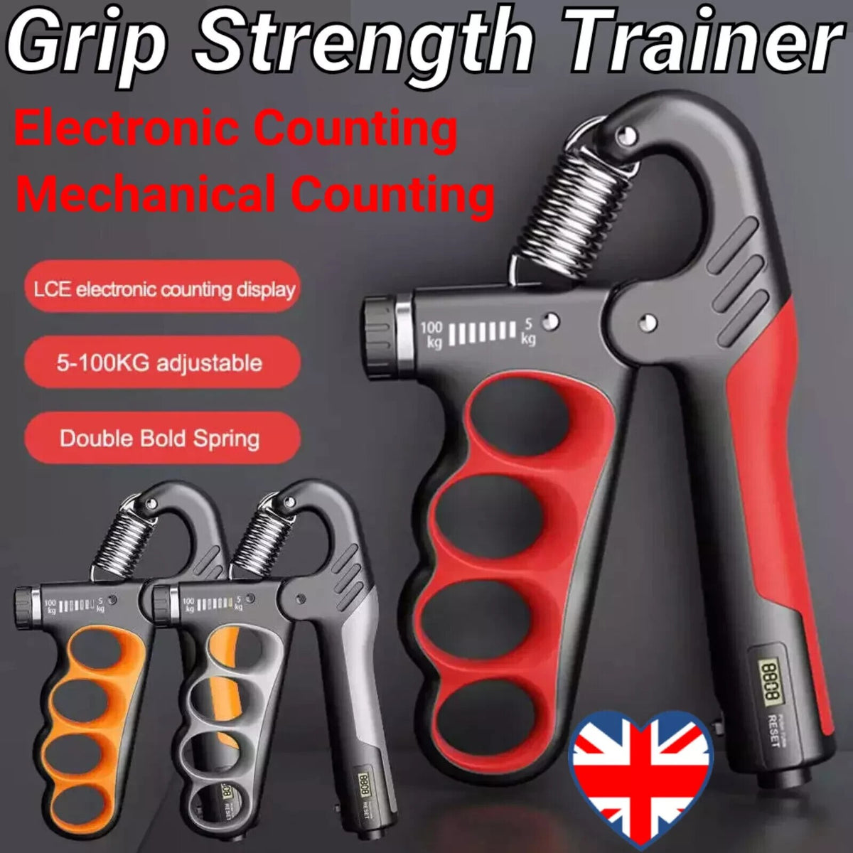 5-100KG Adjustable Grip Strengthener Hand and Forearm Trainer with Counter