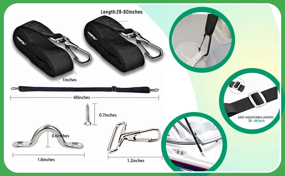 2x Adjustable Bimini Top Straps Marine Top Straps Tie Down Webbing Straps