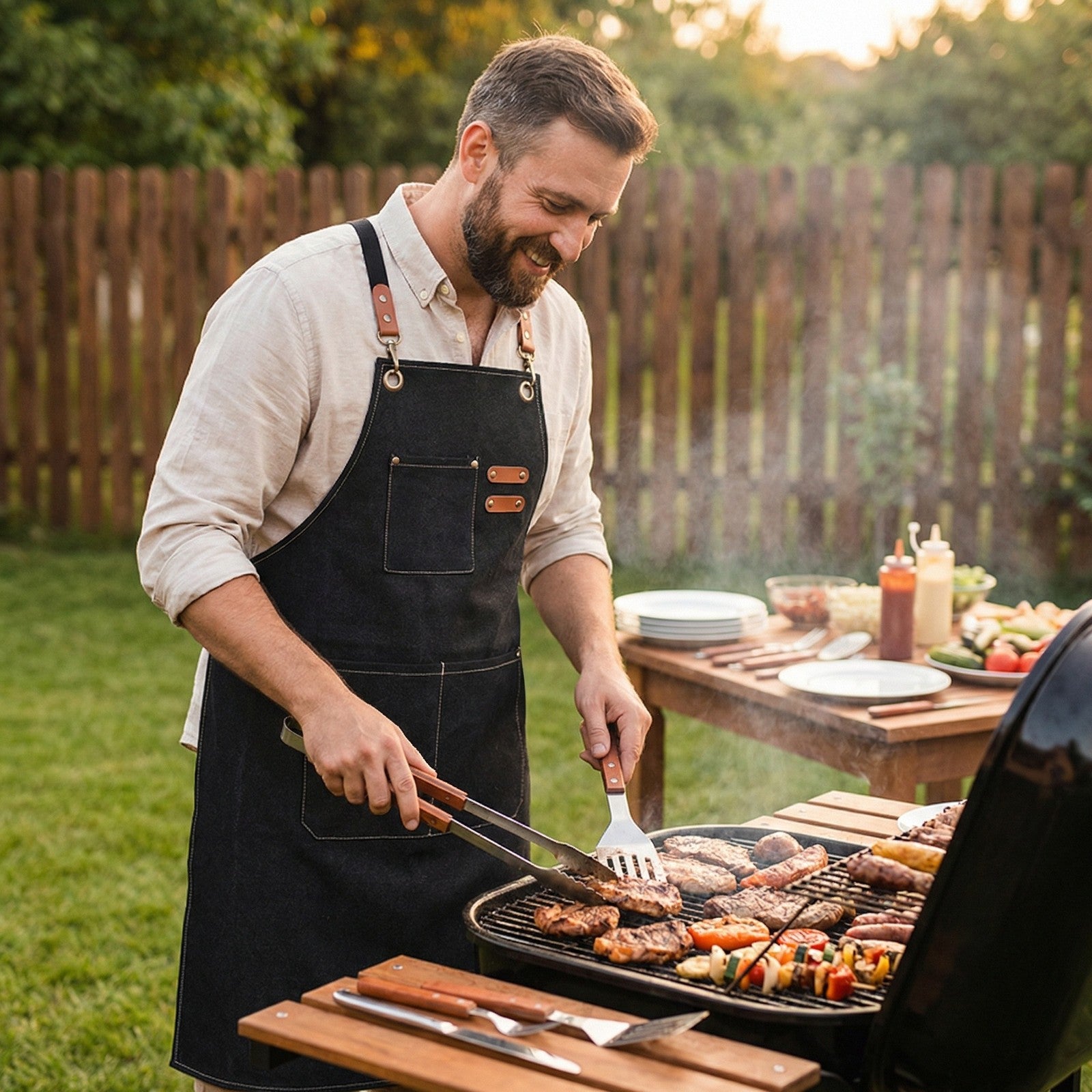 Unisex Waxed Canvas Work Apron Multiple Tool Pockets Woodworking Chef Apron