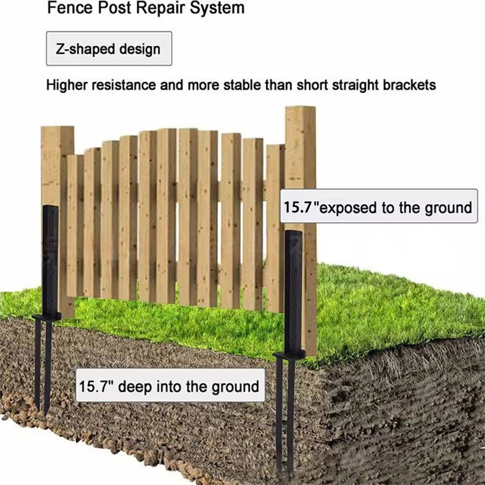 Heavy Duty Steel Fence Post Repair Kit - Anchor Brackets & Ground Spike UK