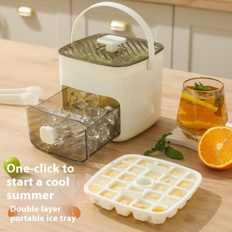 Press Type Ice Cube Tray Ice Making Box Large Capacity Easy Release with Handle