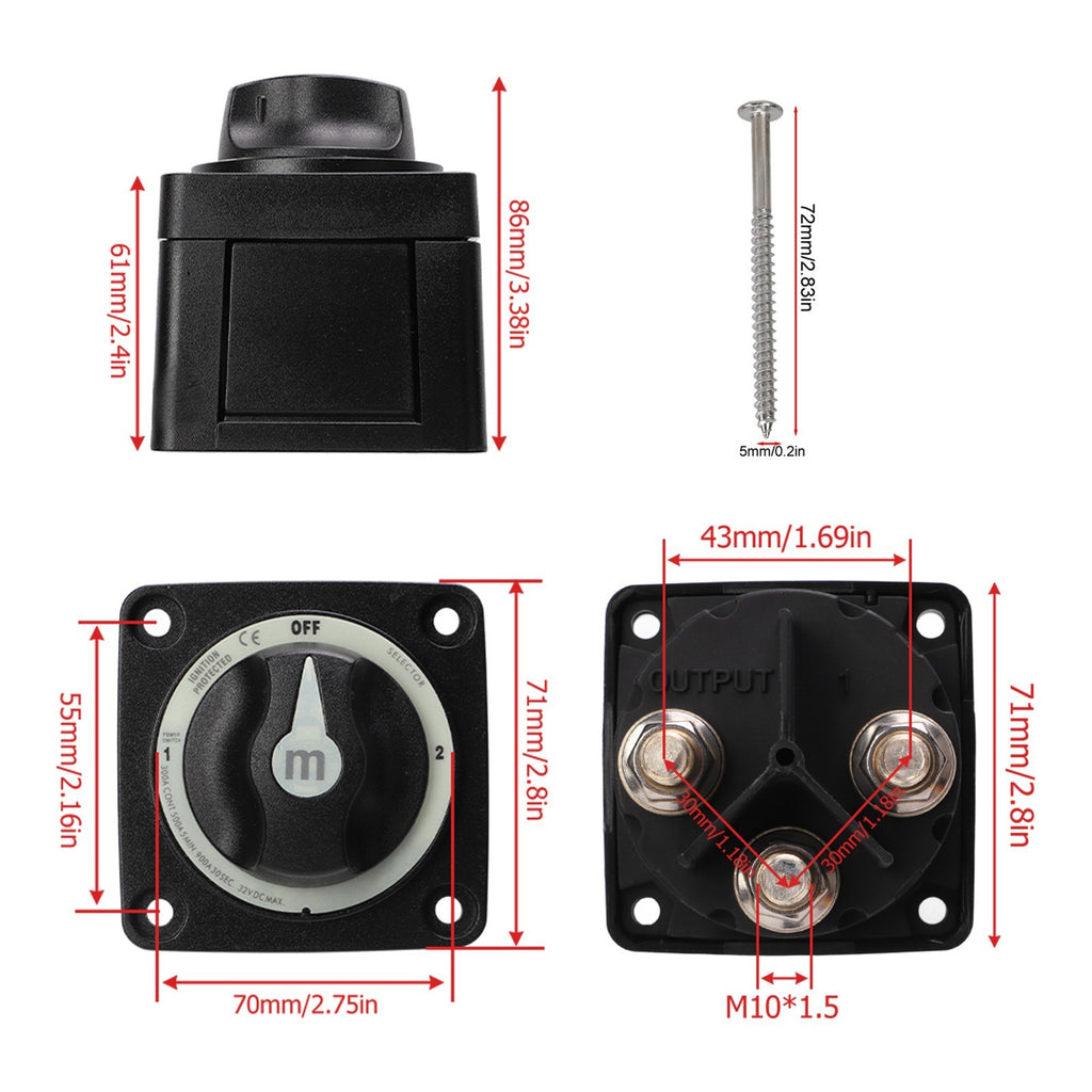 Battery Cut Off Switch 300A Battery Selector Switch Heavy Duty 3 Position