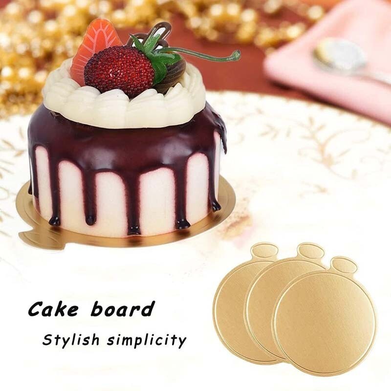 100Pcs 3 Inch Mini Round Golden Cake Boards Mousse Cupcake Base Dessert Board