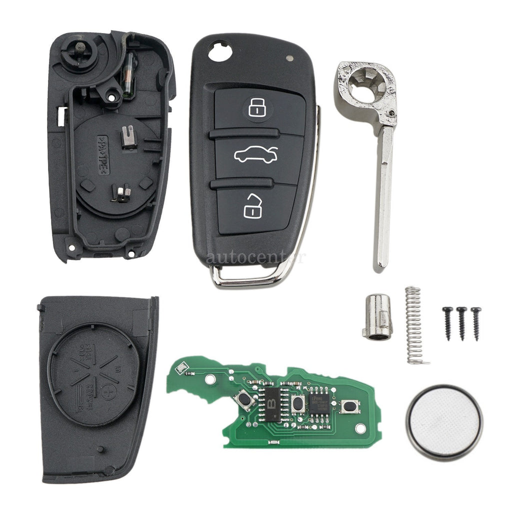 434MHz 3 Button Remote Flip Key Car Fob For AUDI A3 A4 TT ID48 Chip 8P0837220D