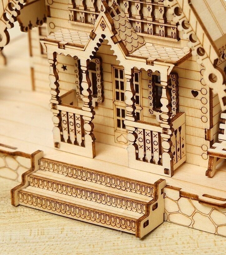 3D Wooden Jigsaw Puzzles for Adults Illuminated Villa Building Kit Xmas Gift Toy
