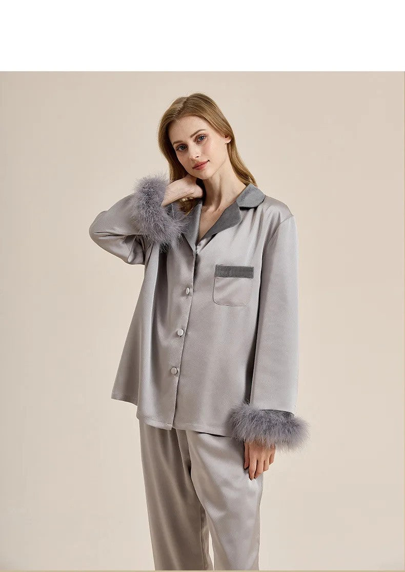 Womens Pajamas Women's Autumn Winter Fleece Thickened Removable Feather Homewear