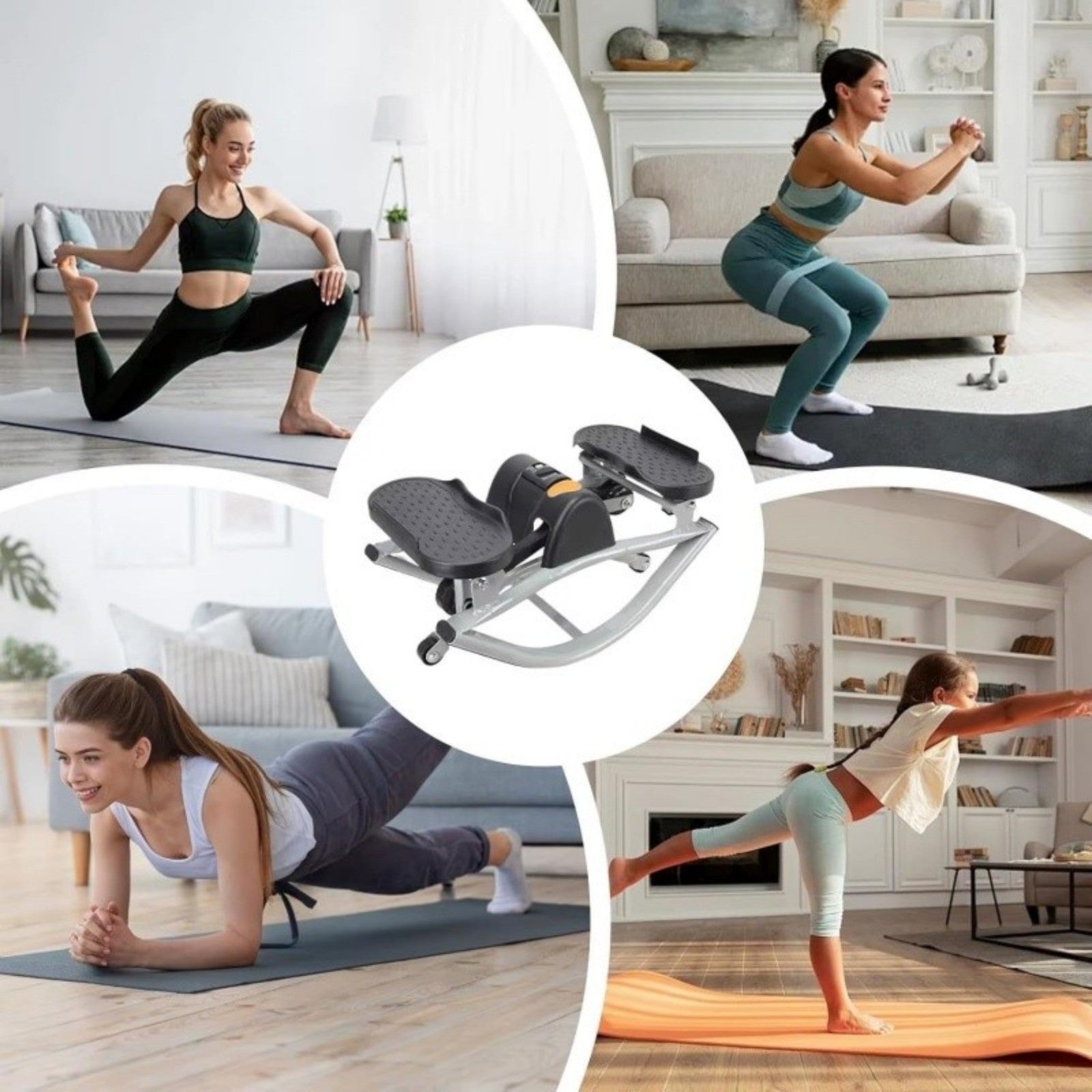 Side-to-Side Rock Stepper w Elastic Resistance Bands LCD Monitor Balance Trainer