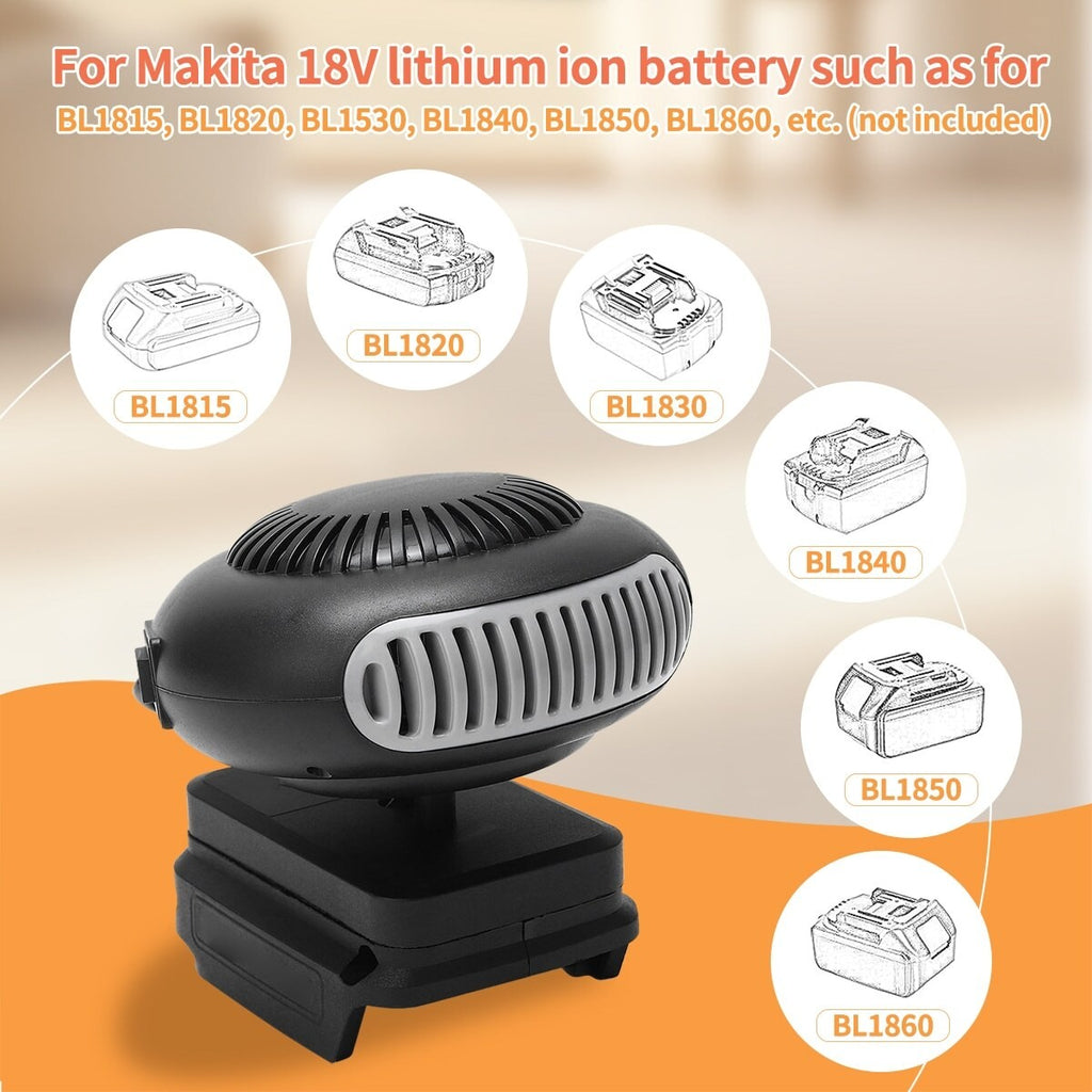 Space Heater Powered Electric Heater Fan For Makita 18V Battery with USB