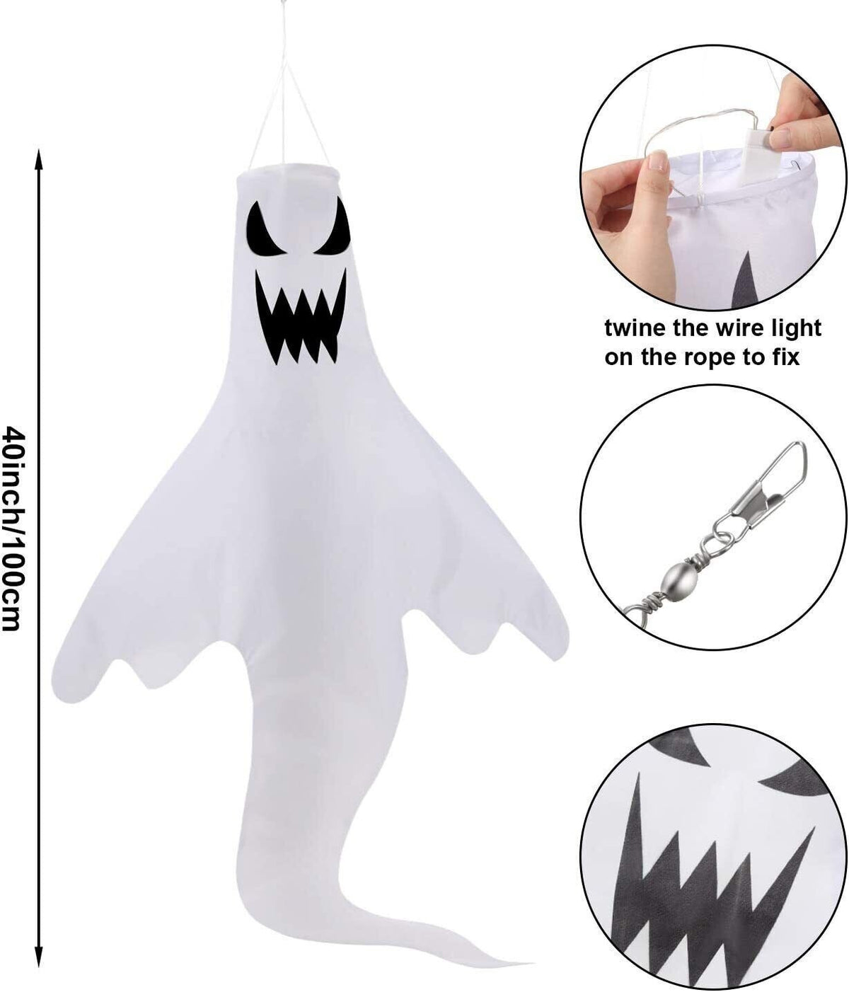 LED Light Ghost Windsock Halloween Decor Garden Props Party Home Hanging