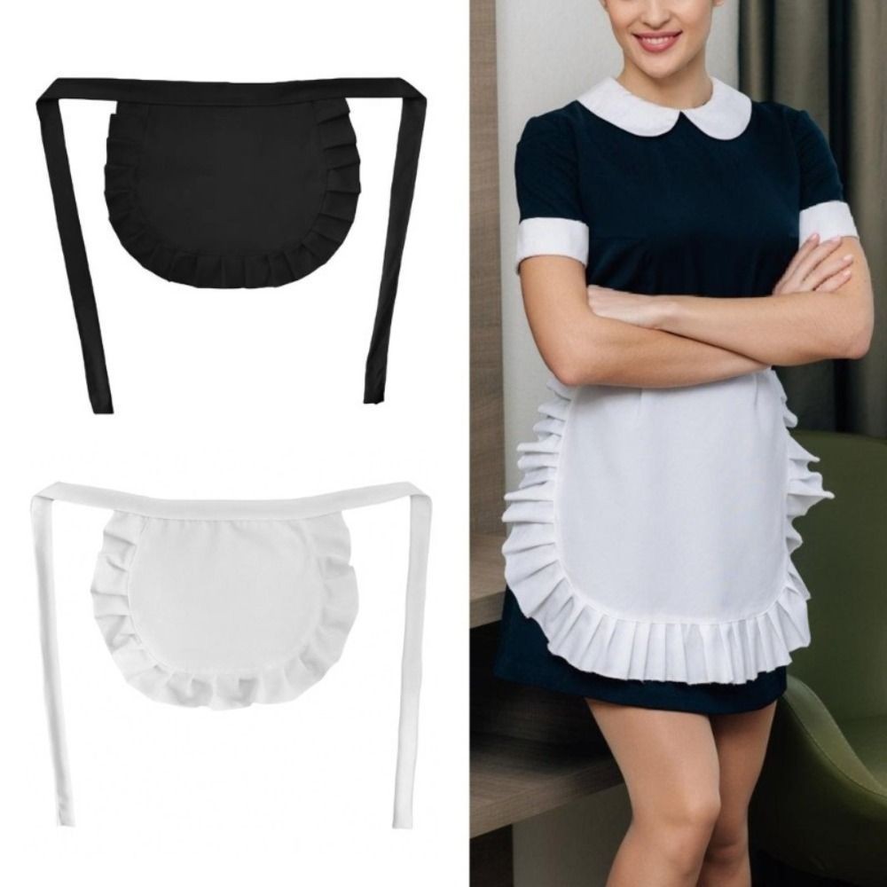1Pcs Black White Maid Waitress Half Waist Apron Kitchen Party Catering