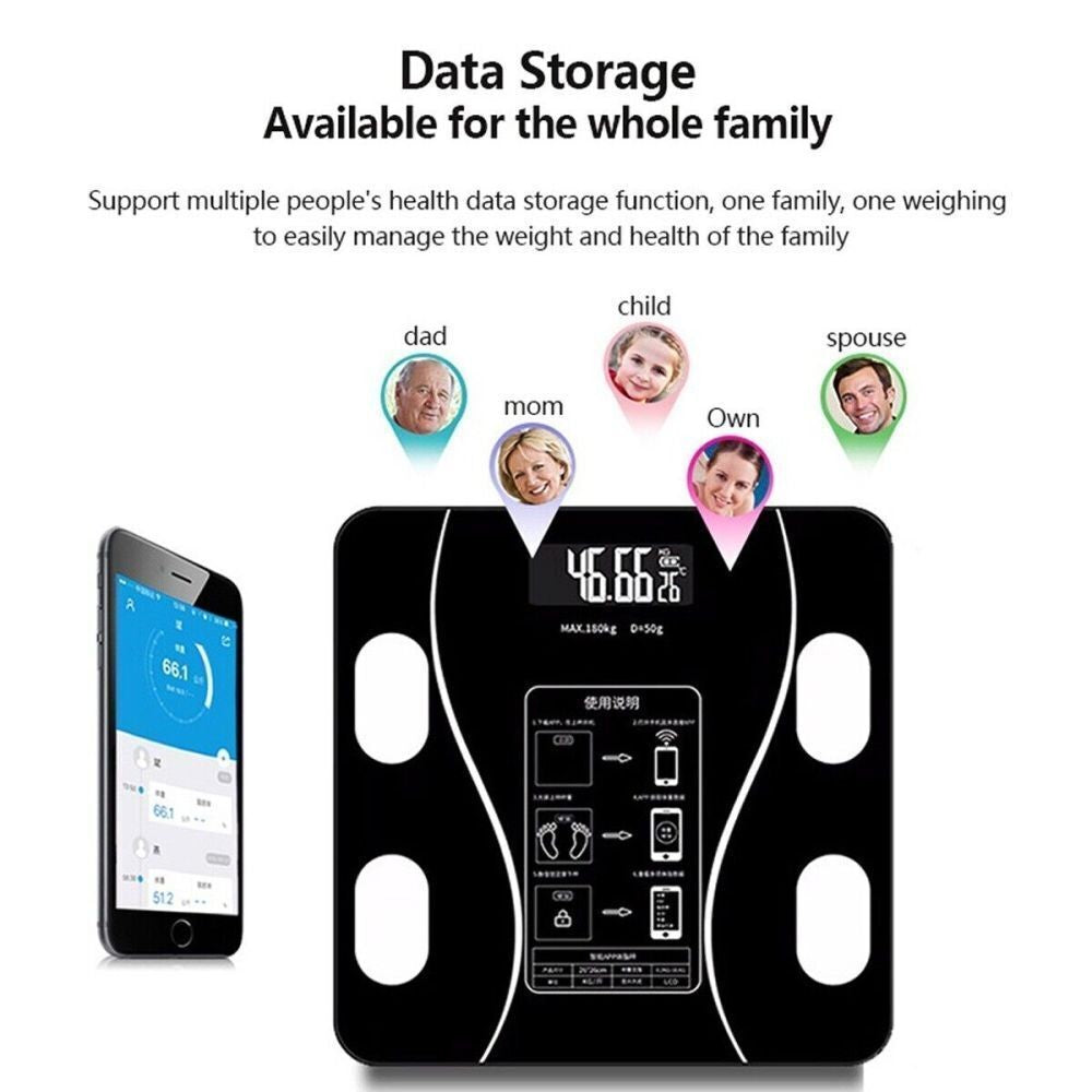 180KG Bathroom Weight Digital Scales Smart Body Fat BMI Bluetooth Body Weighing