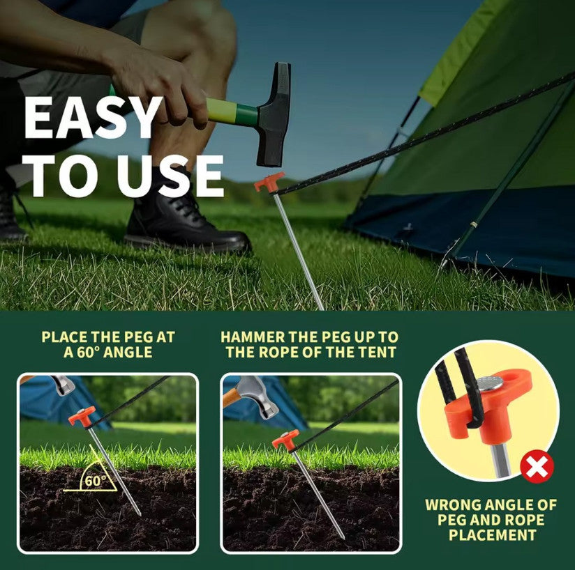 20 x Heavy Duty Hard Ground 25cm Rock Peg Hook Top Camping Awning Tent UK