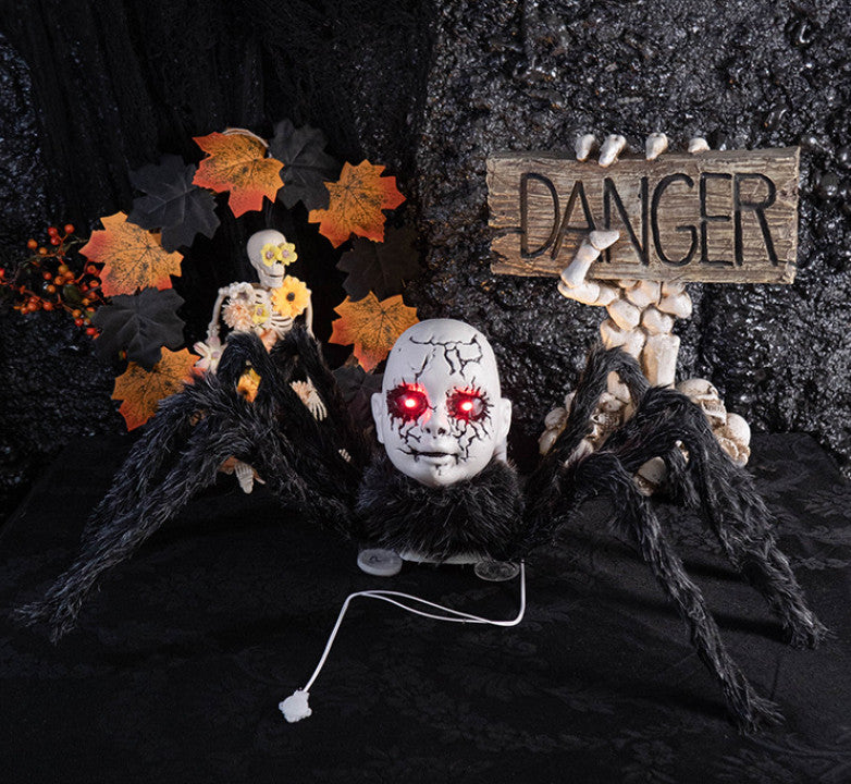 Halloween Baby face spider electric induction voice controlled horror walk toy