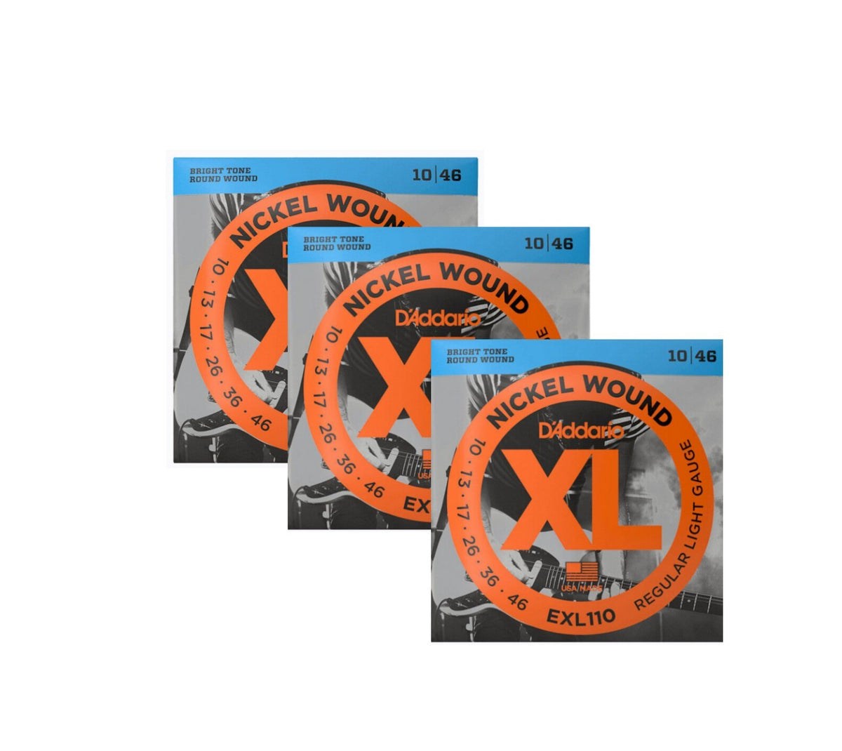 3Packs D'Addario EXL110 10-46 Gauge Regular Light Electric Guitar String Set NN4