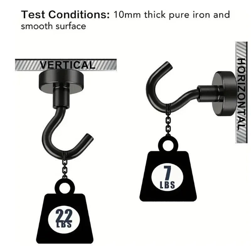 6pcs black magnet hooks, 16 pound strong magnet hooks, heavy duty epoxy coating