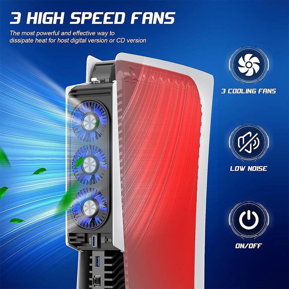 LED Cooling Fan for Playstation 5 PS5 Console, 2 Speed&USB 3.0 Port UK Seller