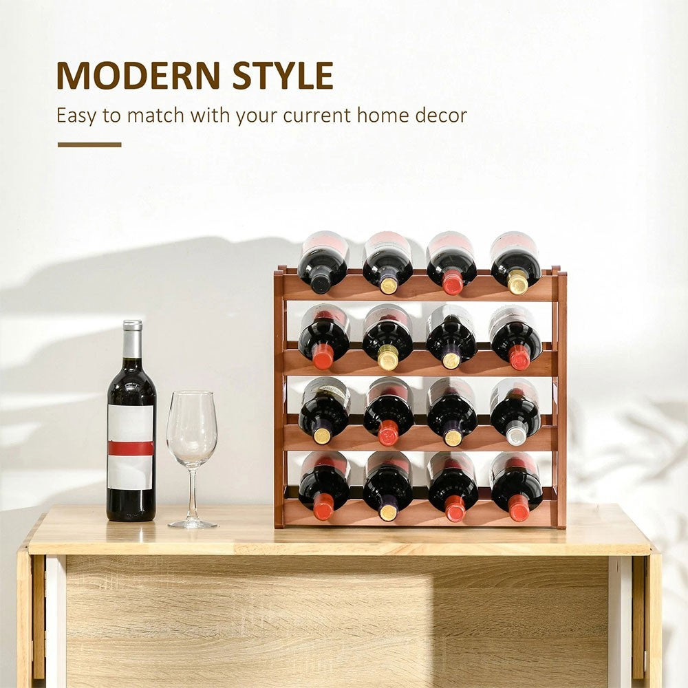 Bamboo Wine Rack 16 Bottles 4 Tier Tabletop Wine Holder Storage Display Stand UK