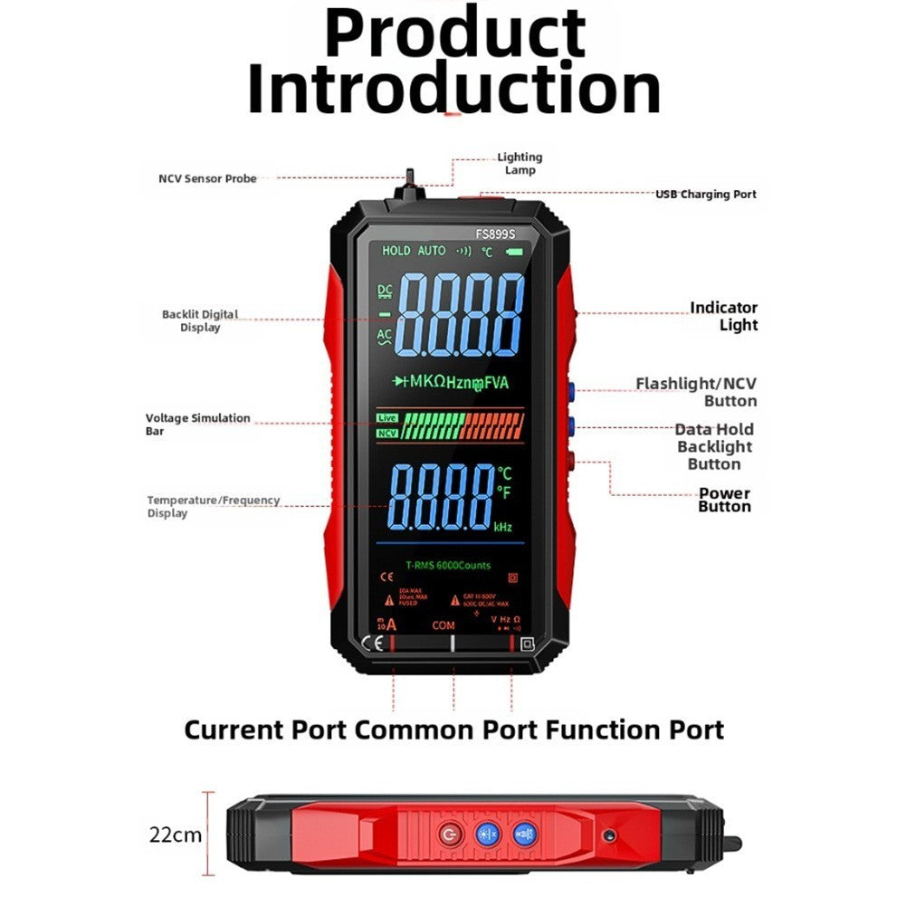 Digital Multimeter FS899S With Auto Ranging And For Rechargeable Battery USB