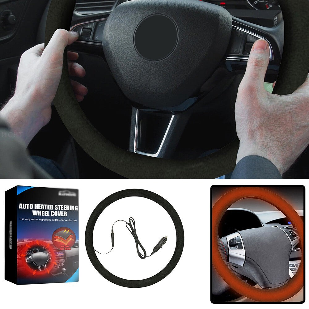 12V Universal Heated Car Steering Wheel Cover Protector Winter Hand Warmer 38 CM