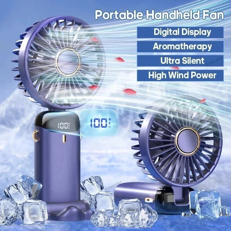 5-Speed Mini Handheld Fan Portable Fold Desk Cooler Cooling USB Rechargeable
