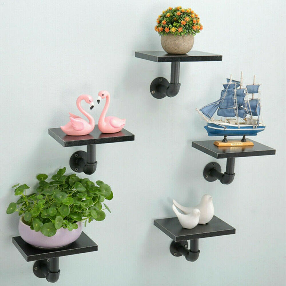 4-8X Pipe Shelf Brackets Industrial Iron Rustic Floating Shelves Storage Unit UK