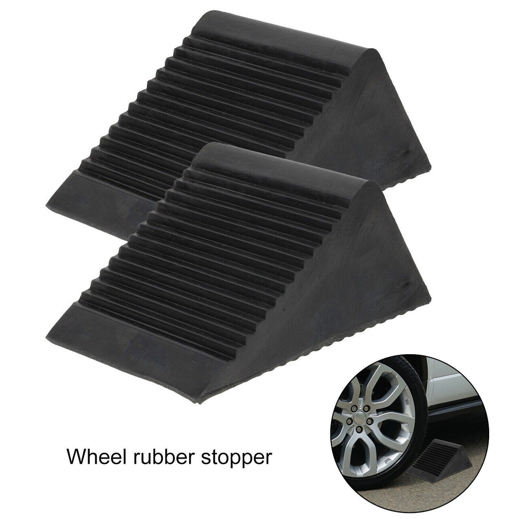 2Pcs Solid Rubber Wheel Chocks Heavy Duty Tire Stoppers For Truck RV Car Trailer