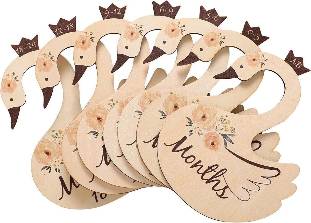 7 Pcs Swan Shape Wooden Baby Clothes Size Dividers for Closet Organizer