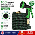 100FT 30M Expandable Garden Hose Pipe 10 Spray Nozzle Flexible Water Hose UK
