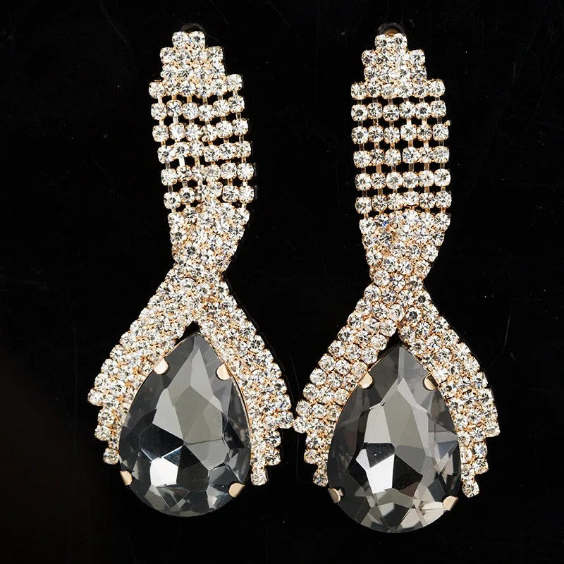 Luxury Rhinestone Crystal Triangle Earrings for Women Bridal Dangling Earrings
