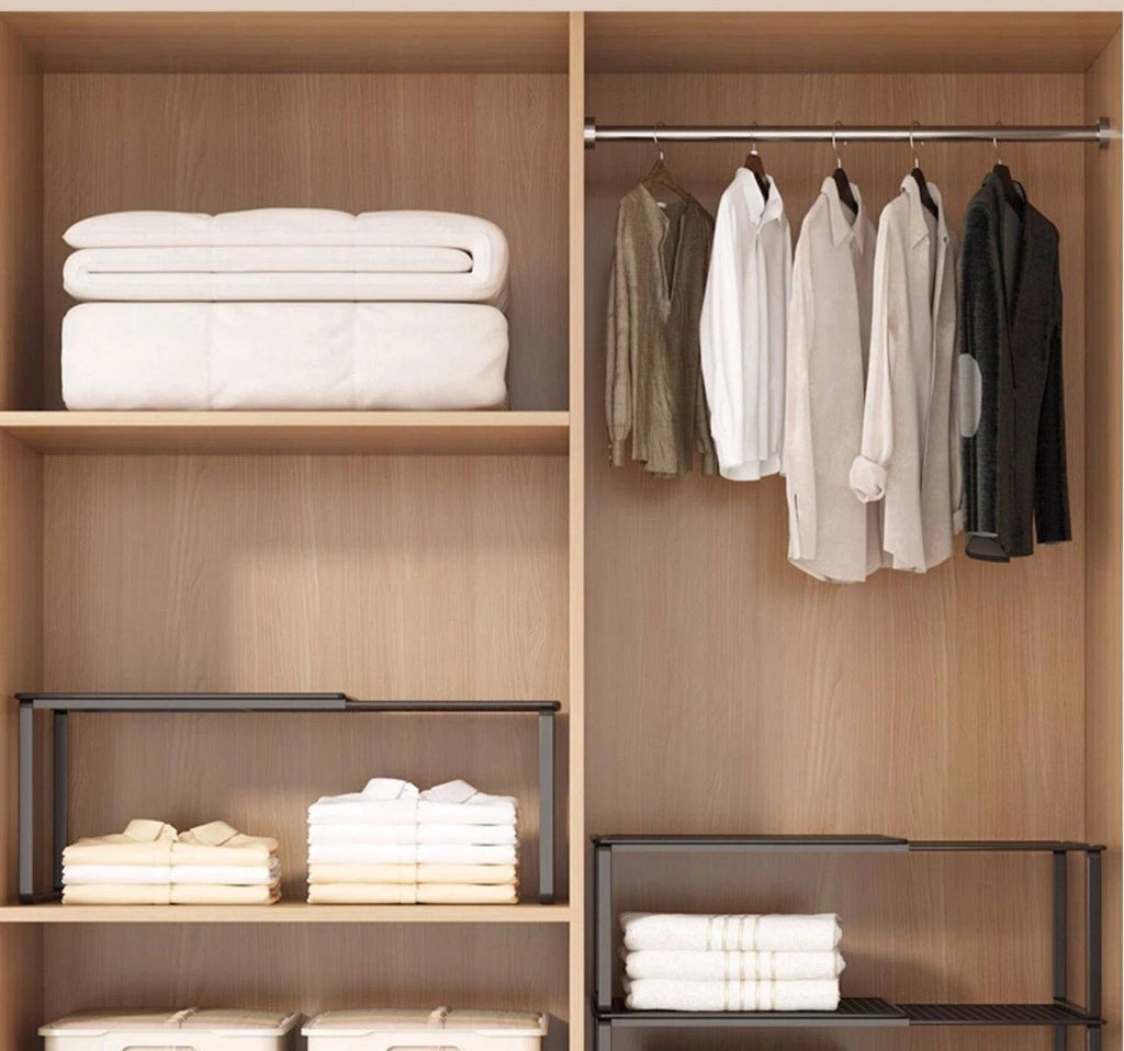 Metal Closet Shelf Adjustable Stackable Shelves DIY Wardrobe Organizer Cabinet