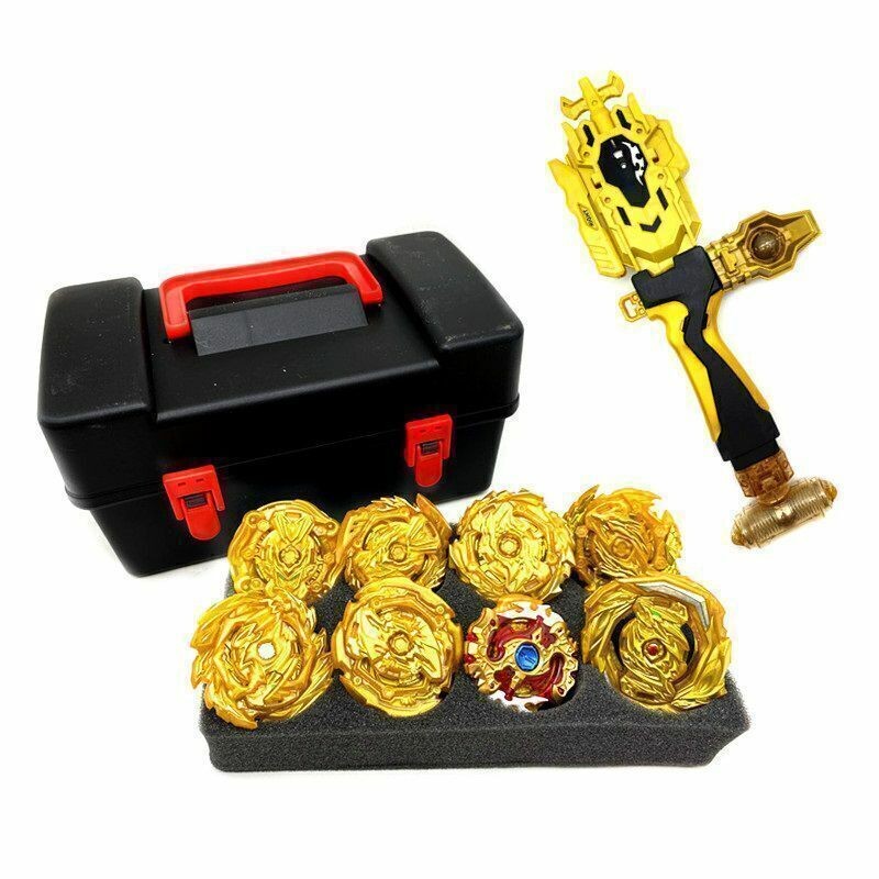 8x Beyblade Burst Set w/ Launcher Grip + Portable Storage Box Case Gift