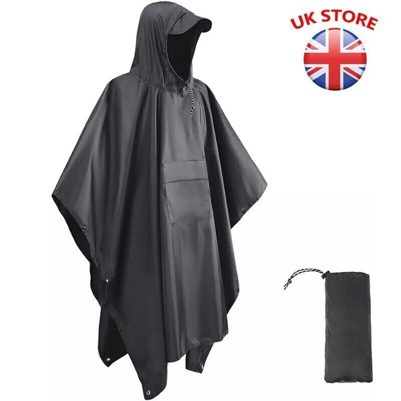 Waterproof Raincoat Poncho Adults 3in1 Multifunction Reusable Rain Capes Camping