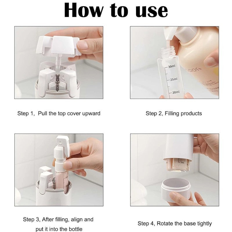 Portable 30ML Travel Toiletry Bottles 4 Pack 4 In 1 Dispenser Container