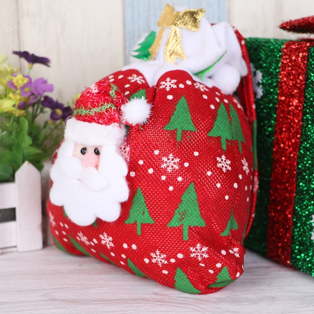 3Pcs Durable Christmas Gift Bags Candy Pouch Set Santa Snowman Designs