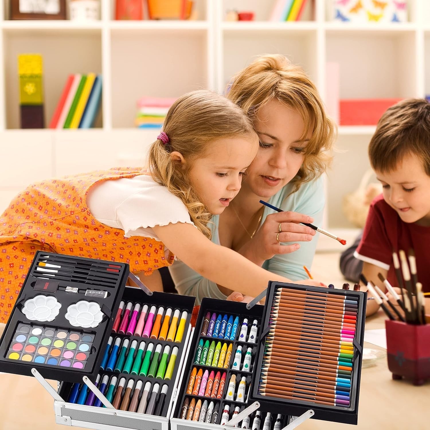 145Pc Art Case Colouring Pencil Set Aluminium Painting Pencils Adult Kids Box