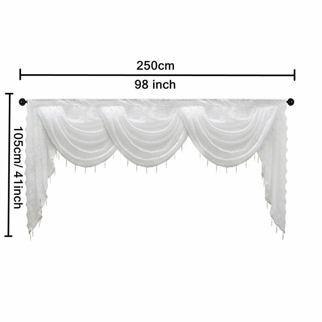 Swag for Windows Waterfall Valance Curtains Beaded Sheer Voile Drapes for Home